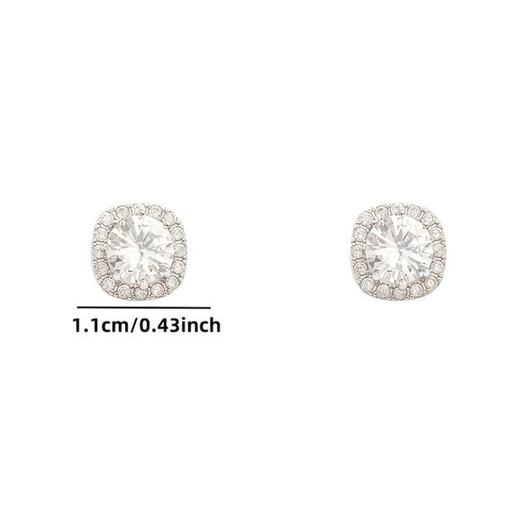 Square Halo Cubic Zirconia‎ Stud Earrings - Picture 2 of 3